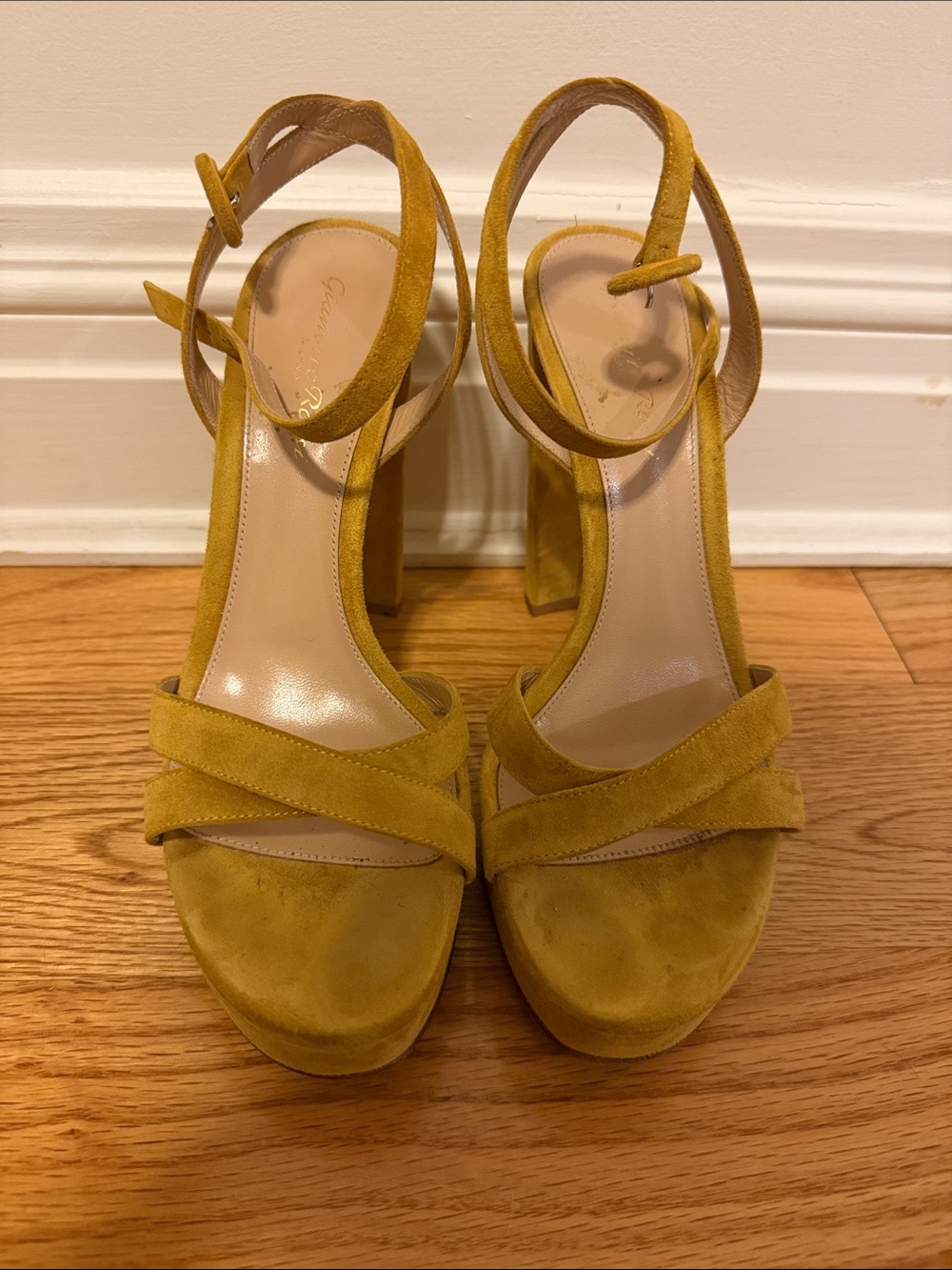 Suede Ankle-Strap Platform Sandals - Yellow